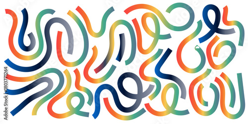 Colorful abstract wavy lines forming a pattern on a white background