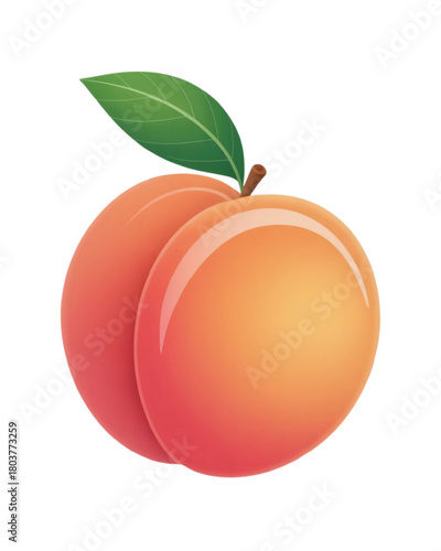 A single ripe peach with a green leaf