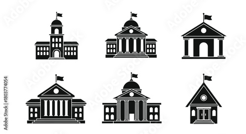 Government buildings vector icons set architecture courthouse design