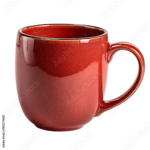 Red ceramic mug isolated on transparent background for hot beverage
