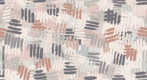 A soft abstract pattern of hand-drawn dashed lines in muted pastel and earthy tones.