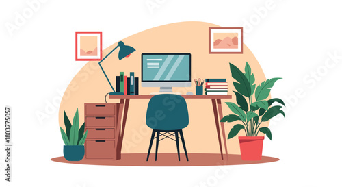 A cozy home office setup with a desk and computer for productive remote work.