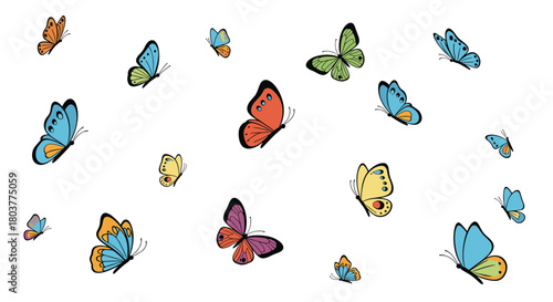 A beautiful scene with many colorful butterflies fluttering in the air.