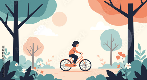 A person rides a bicycle through a park on a sunny day.