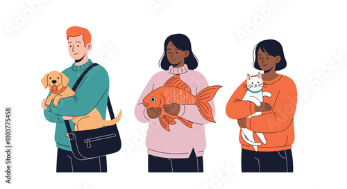 People of diverse backgrounds enjoying companionship with various beloved pets and animals.