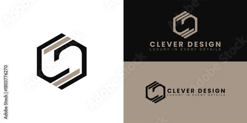 The geometric logo, created with two modern lines within a hexagon, symbolizes staging, structure, and connection. This design conveys professionalism, balance, and a contemporary aesthetic.