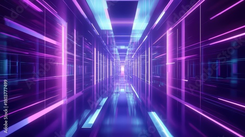Fototapeta Naklejka Na Ścianę i Meble -  Abstract neon tunnel light data stream technology