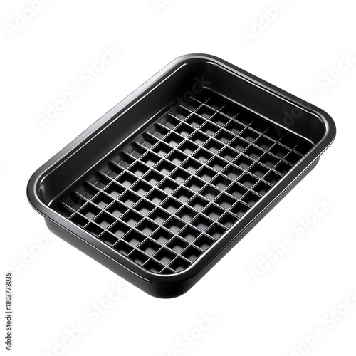 Black roasting pan with rack isolated on transparent background for oven cooking