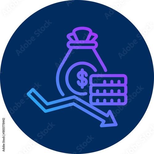 Money loss icon for business risk, website, application, printing, document, poster design, etc