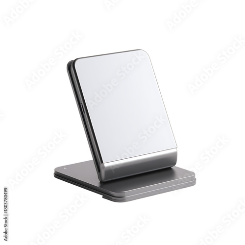 Modern silver wireless charger isolated on transparent background for electronic device