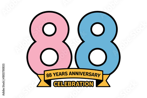 A festive celebration marking 88 years with large, colorful numbers and a banner proclaiming '88 Years Anniversary Celebration'.