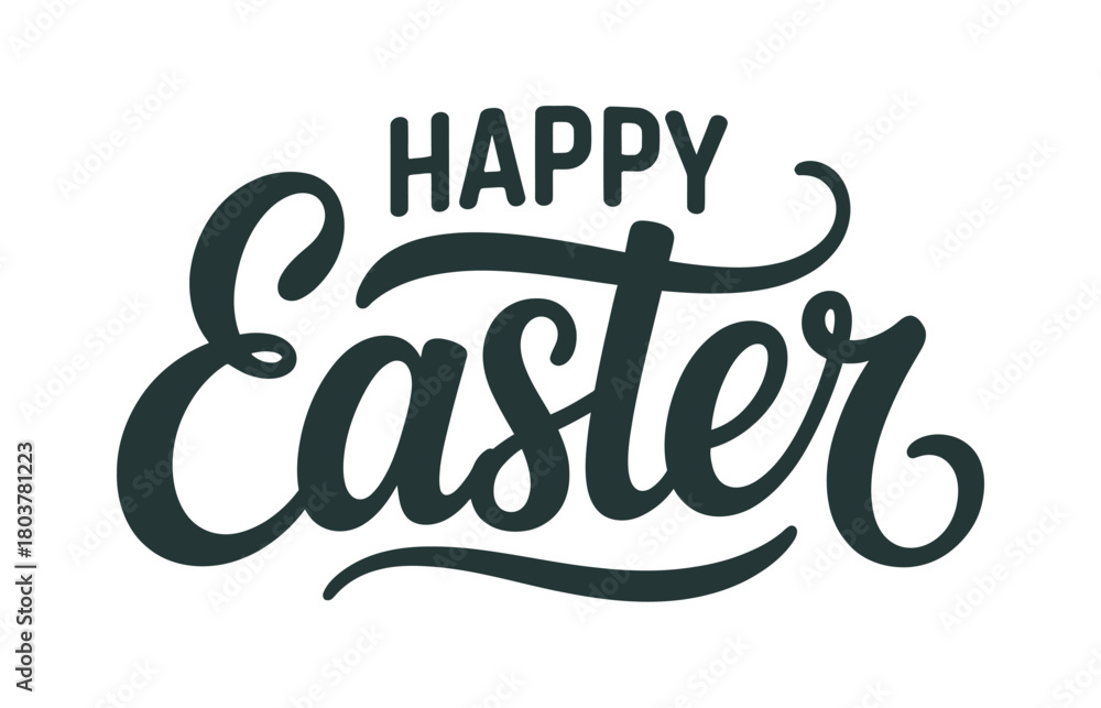 Obraz premium Happy Easter handwritten calligraphy text on a white background.