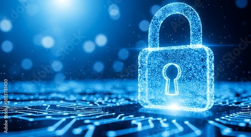 Wallpaper Mural Glowing blue digital padlock on a circuit board representing cybersecurity and data protection Torontodigital.ca