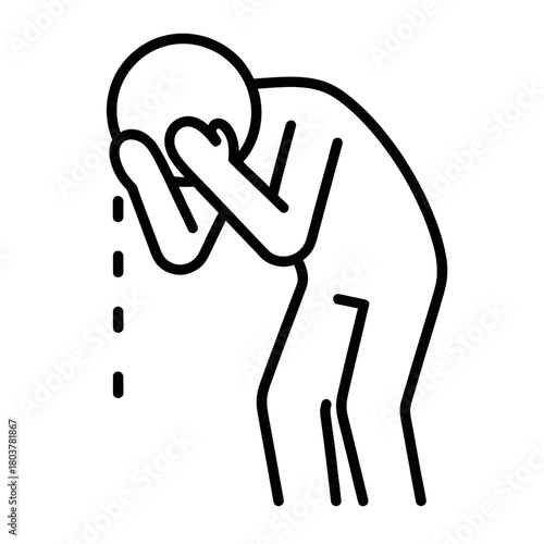 Minimal stick figure covering their face while crying, showing sadness and emotional overwhelm.