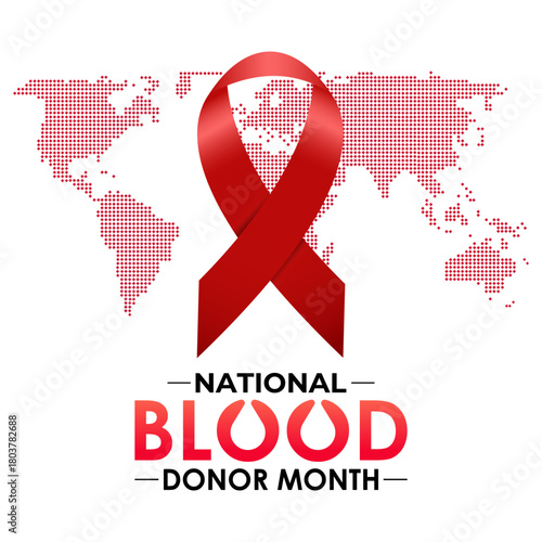 National Blood Donor Awareness Month vector design featuring red blood drop symbols and awareness ribbon for January health campaign. Banner poster, flyer and background design template.