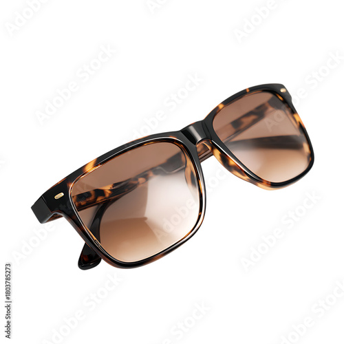 Tortoiseshell sunglasses with brown gradient lenses isolated on transparent background