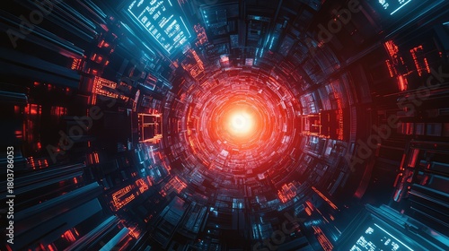 Fototapeta Naklejka Na Ścianę i Meble -  Futuristic digital tunnel journey through cyber data