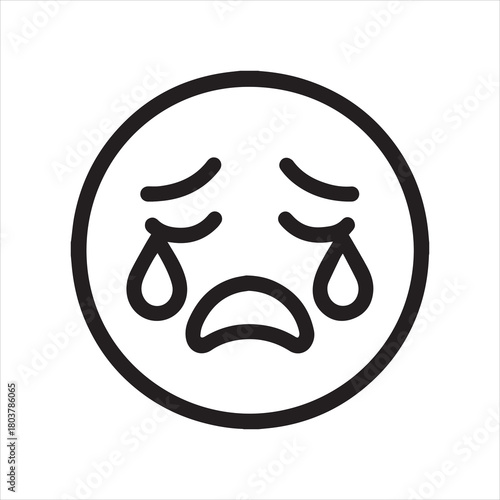 Crying face emoji outline icon vector