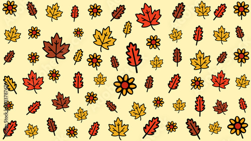 Fall foliage and flowers on beige background. Suitable for autumn designs, nature concepts, seasonal projects, and home decor.