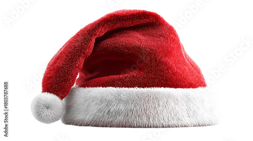 Red and white santa hat isolated on transparent background for christmas holiday