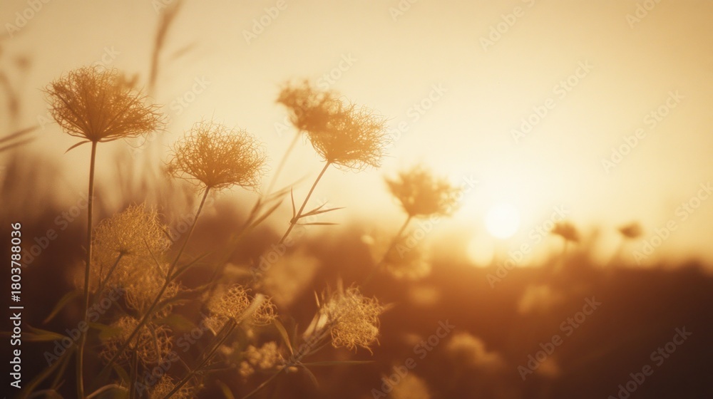 Obraz premium Fluffy seed heads at sunset.