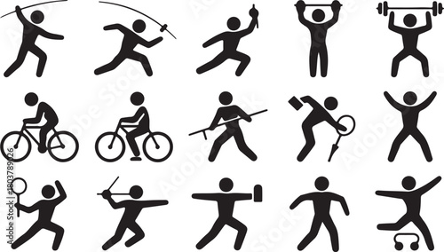 Various figures participate in different physical activities, illustrating a dynamic collection against the transparent background