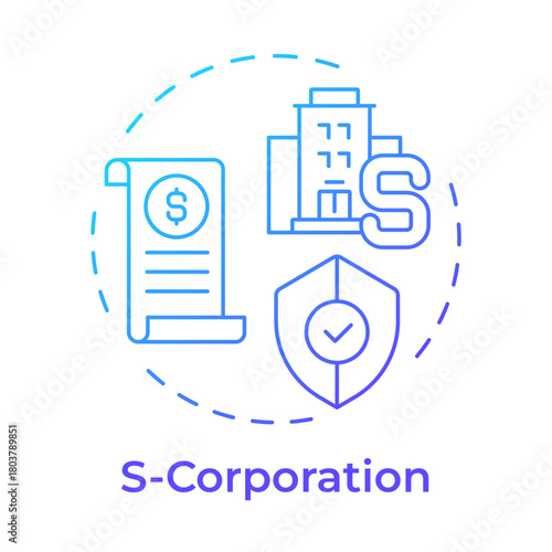 S corporation blue gradient concept icon. Limited liability and partnership taxes pros. Business structure. Round shape line illustration. Abstract idea. Graphic design. Easy to use in infographic