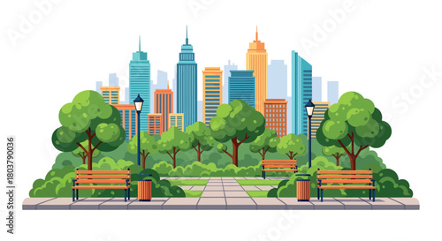 Vibrant city park illustration with lush trees