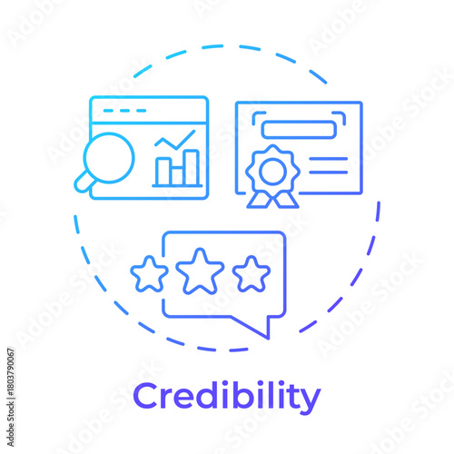Credibility blue gradient concept icon. Build trust and secure contracts. Benefit of LLC. Business development. Round shape line illustration. Abstract idea. Graphic design. Easy to use in infographic