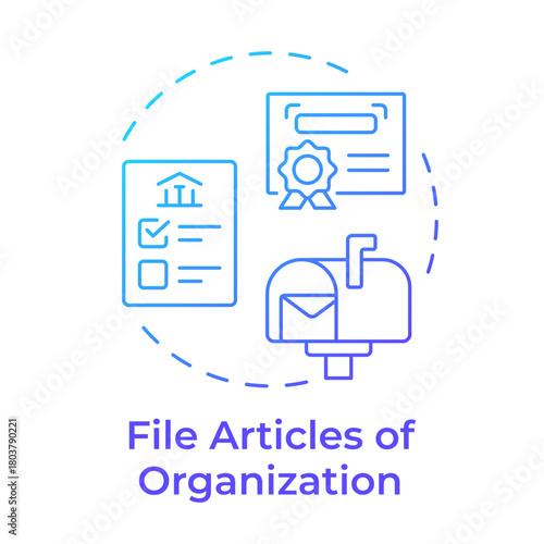 File articles of organization blue gradient concept icon. Create LLC. Limited liability company. Business. Round shape line illustration. Abstract idea. Graphic design. Easy to use in infographic