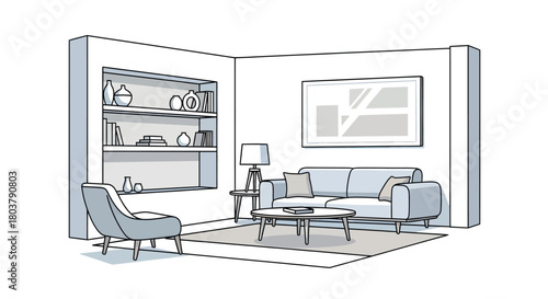 living room interior, vector illustration