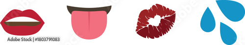 Sexy Lips Tongue Kiss Mark and Water Droplets Emoji Set – Flirty Lipstick Symbols, Romantic Expression Icons, Playful Passion Emoticons, Seductive Vector Art for Love, Chat, and Social Media