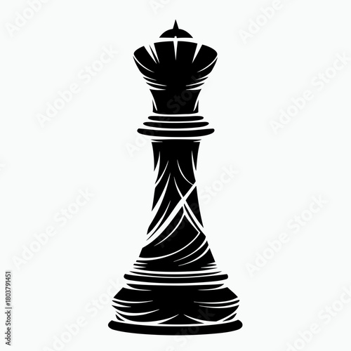 Black and white stylized queen chess piece silhouette