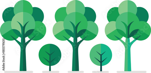 Flat Design Trees and Bushes in Various Shades of Green nature