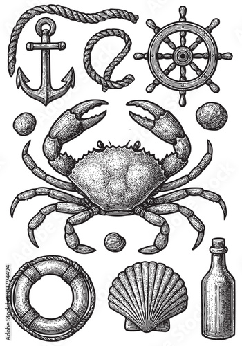 Vintage Nautical Collection with Crab, Anchor, and Ship's Wheel Delicious Crab Meals for Home Cooking Seafood Crab Collection: Fresh, Tasty & Healthy