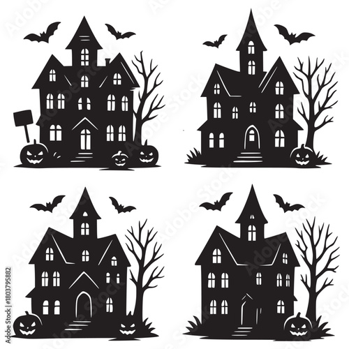 Wallpaper Mural Spooky Haunted House Silhouettes Collection for Halloween Halloween Haunted House SVG & PNG Bundle Vintage Haunted Cottage and Mansion Illustration Set Torontodigital.ca