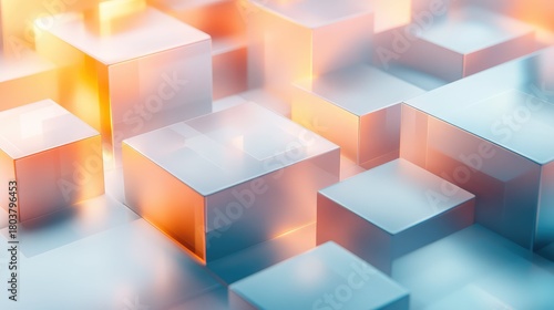 Fototapeta Naklejka Na Ścianę i Meble -  Abstract 3d cubes illuminating with orange and blue light