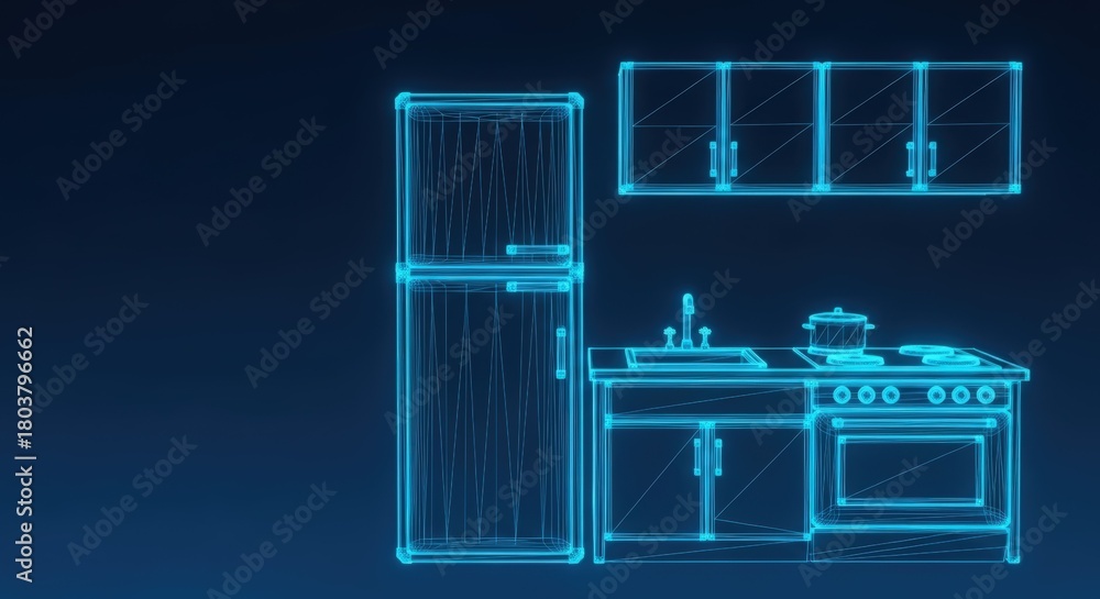 Fototapeta premium 3d blueprint render of a modern kitchen design