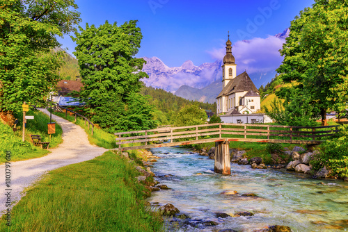 Berchtesgaden National Park, Germany. Parish Church of St. Sebastian in the village of Ramsau
