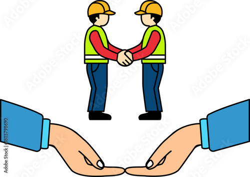 Two hands are holding a Two men shake hands teamwork icon