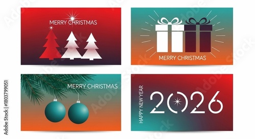Set of Christmas and New Year Holiday Greeting Card Templates