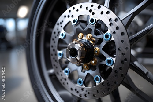 Hochwertige Motorrad Bremsscheibe in technischer Nahaufnahme

