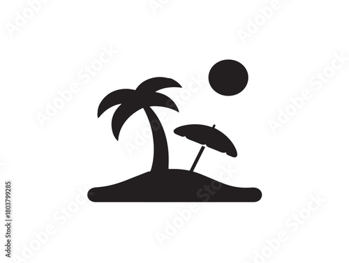 Beach icon vector illustration solid black white background relaxation