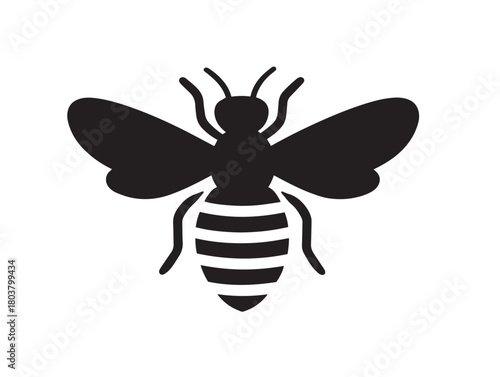 Bee icon vector illustration solid black white background pollinator