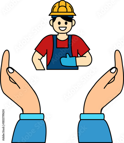 two hand holding a handyman giving a thumbs up