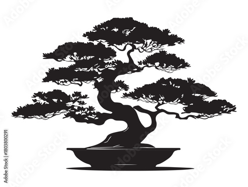 Bonsai icon vector illustration solid black white background zen