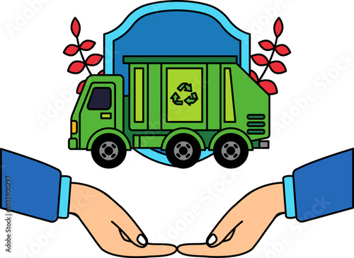 two hands holding a green garbage truck