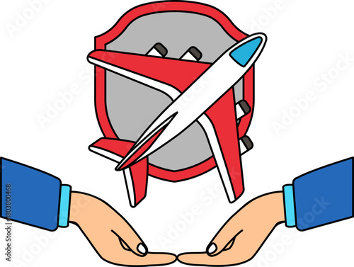 two hands holding the airplane in front of the shield