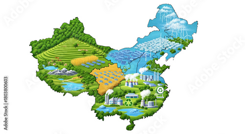 Map of China Representing Renewable Energy and Natural Resources