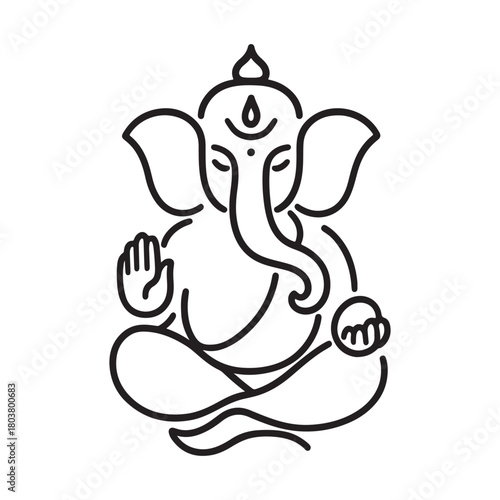 Graceful Ganesha Icon Spiritual Art Featuring the Hindu God in a Meditative Pose, Representing Wisdom and Prosperity